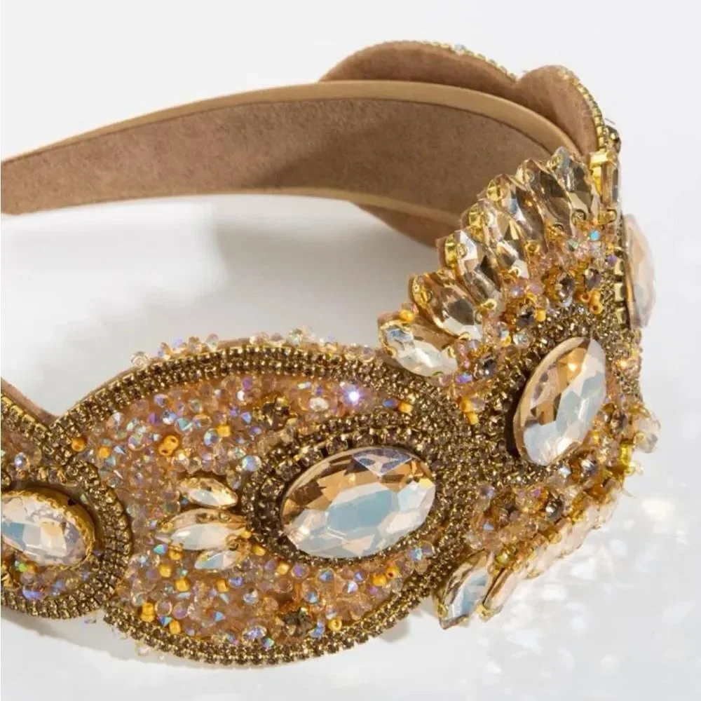Cubic Zirconia Decor‎ Headband Gorgeous Wide Edge Gem Rhinestone Headband